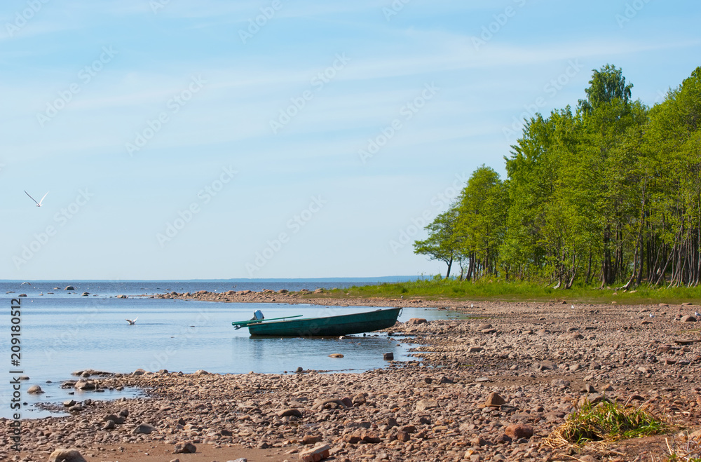 Powerboat on the bank of The Gulf of Finland