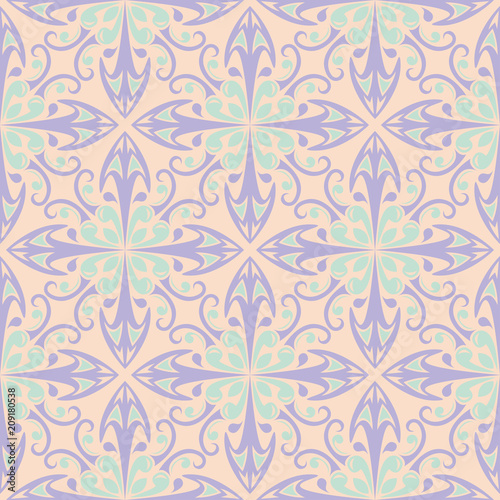 Wallpaper Mural Seamless floral pattern. Beige violet and blue background Torontodigital.ca