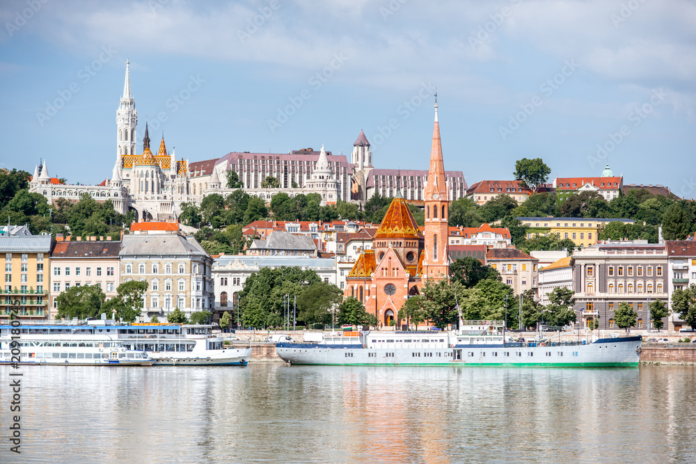View on the Buda riverside with famous fisherman's bastion in Budapest city, Hungary