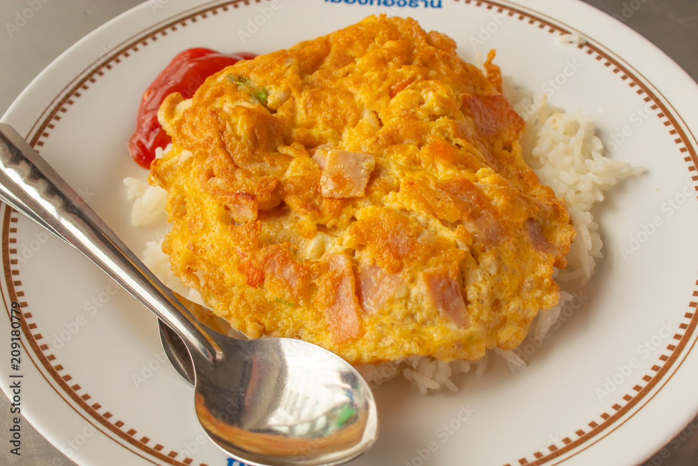 Omelet on rice , Thai Food.