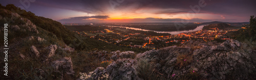 View of Small City of Hainburg an der Donau with Danube River as Seen from Rocky Hundsheimer Hill at Beautiful Sunset