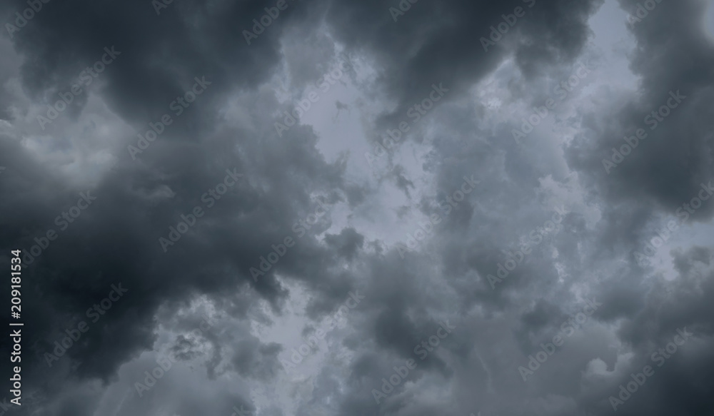 Dark storm clouds before rain used for climate background. Clouds become dark gray before raining. Dramatic background.