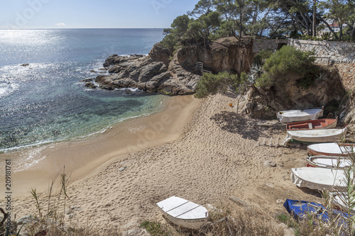 Mediterranean beach in Costa Brava, Platja d Aro,Catalonia,Spain.