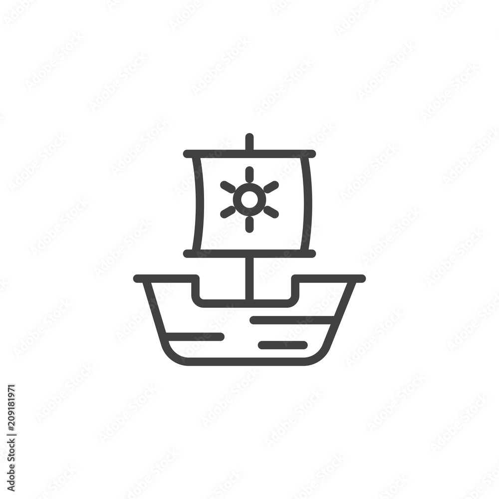 Caravel ship outline icon. linear style sign for mobile concept and web design. Drakkar viking, junk simple line vector icon. Symbol, logo illustration. Pixel perfect vector graphics Caravel ship outline icon. linear style sign for mobile concept and web design. Drakkar viking, junk simple line vector icon. Symbol, logo illustration. Pixel perfect vector graphics