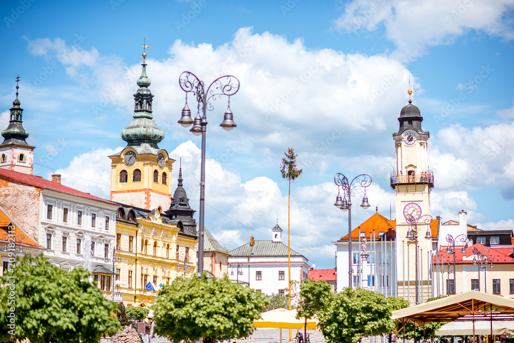 Old city center in Banska Bystrica city during the sunny weather in Slovakia