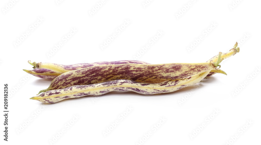 Purple string, dragon's tongue beans isolated on white background Purple string, dragon's tongue beans isolated on white background