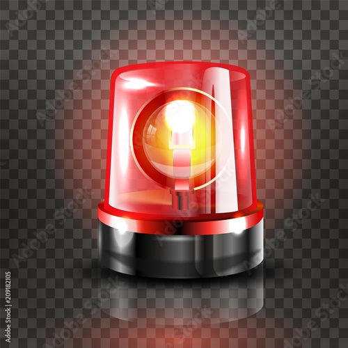 Red Flasher Siren Vector. Realistic Object. Light Effect. Beacon For Police Cars Ambulance, Fire Trucks. Emergency Flashing Siren. Transparent Background vector Illustration.