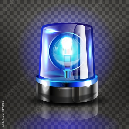 Blue Flasher Siren Vector. Realistic Object. Light Effect. Beacon For Police Cars Ambulance, Fire Trucks. Emergency Flashing Siren. Transparent Background vector Illustration.