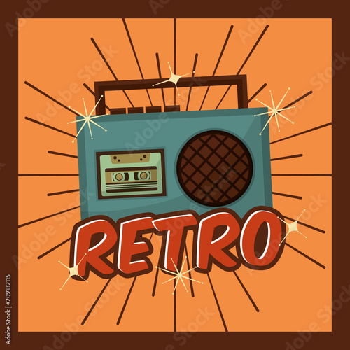 retro vintage radio cassette music device vector illustration