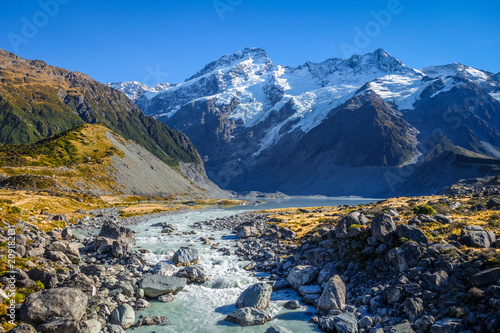 Tableau sur toile Glacial lake in Hooker Valley Track, Mount Cook, New Zealand