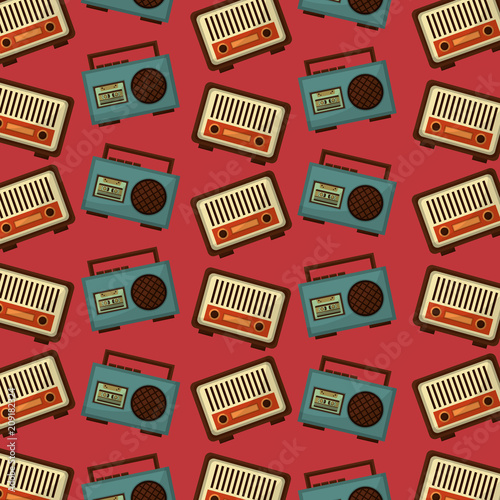 retro vintage music radio boombox stereo cassette background vector illustration