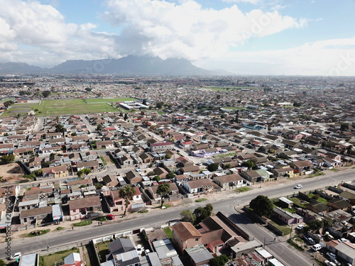 Aerial view across Langa township, Cape Town