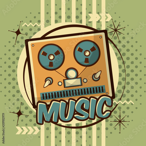 reel to reel recorder tape music retro vintage vector illustration