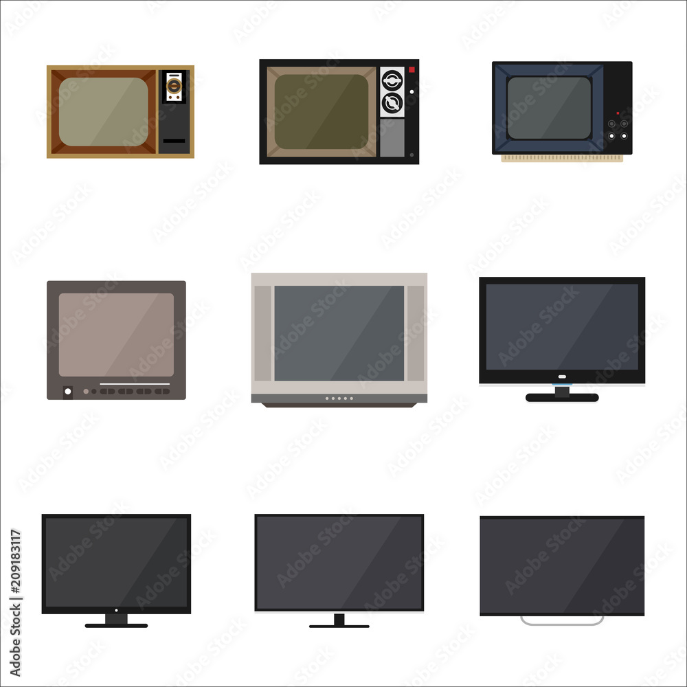 history of TV vector flat graphic design illustration set history of TV vector flat graphic design illustration set
