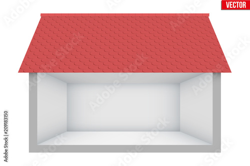 Cottage House in section. Sample empty house interior. Planning of interior and communications. Vector Illustration isolated on white background.