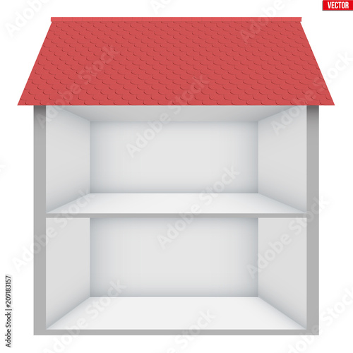 Two-storey house House in section. Sample empty house interior. Planning of interior and communications. Vector Illustration isolated on white background.