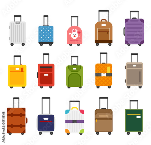 various kind of travel luggage vector flat graphic design illustration set 