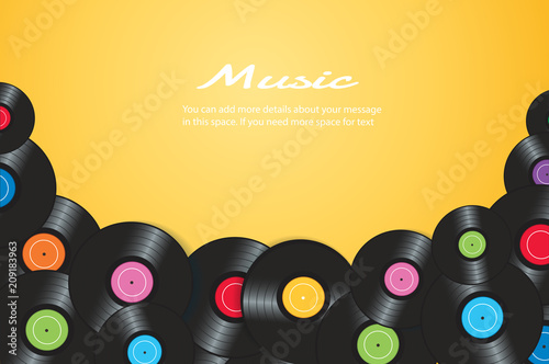 colorful vinyl records with yellow background vector illustration