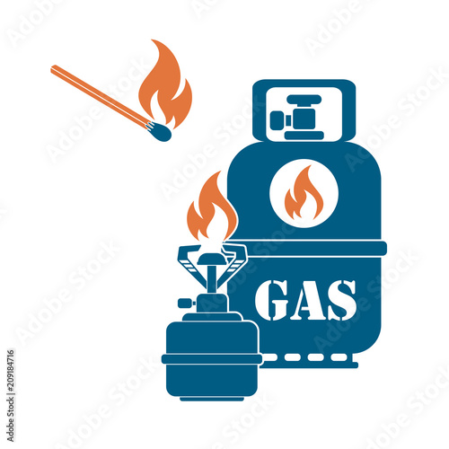 Camping stove with gas bottle icon vector