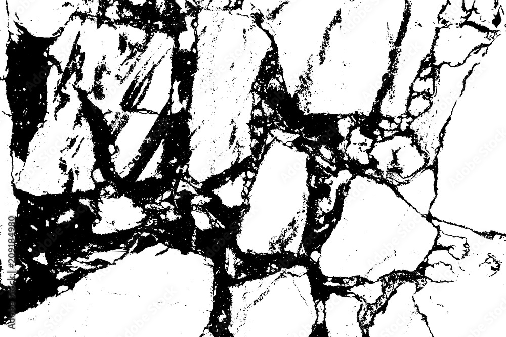 Fototapeta premium Black marble cracks vector grunge texture overlay. Natural stone pattern isolated on white background.