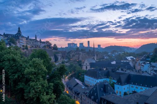 Sunrise over the old part of Luxembourg city - Grund