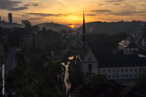 Sunrise over the old part of Luxembourg city - Grund