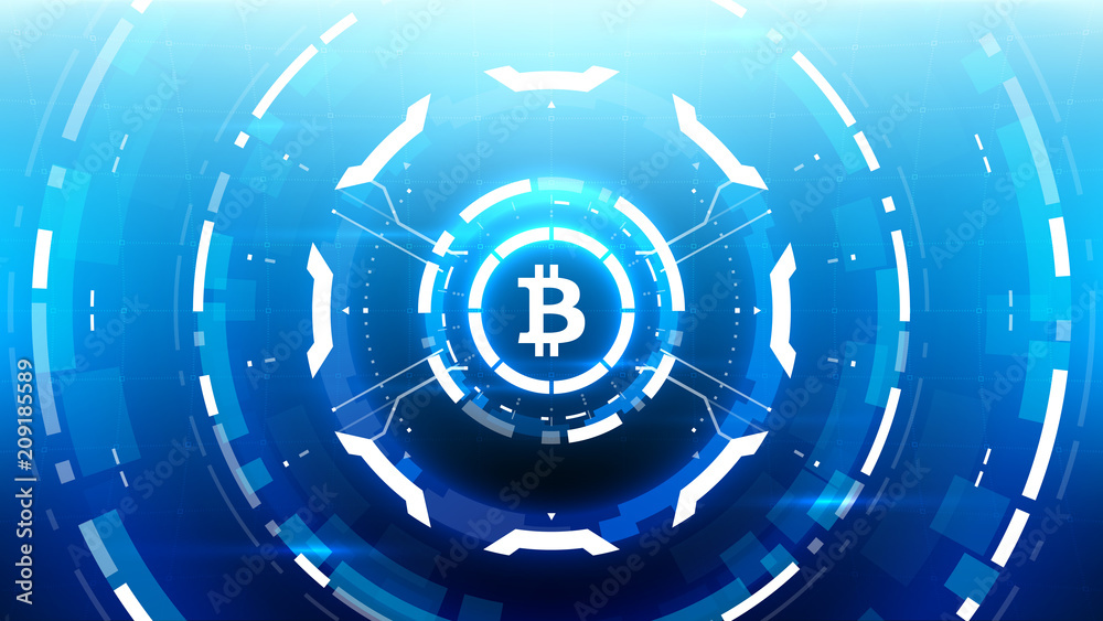 Bitcoin cryprocurrency futuristic vector illustration for background, HUD, graphical user interface, banner, business and finance infographics and more. Worldwide digital money blockchain system Bitcoin cryprocurrency futuristic vector illustration for background, HUD, graphical user interface, banner, business and finance infographics and more. Worldwide digital money blockchain system