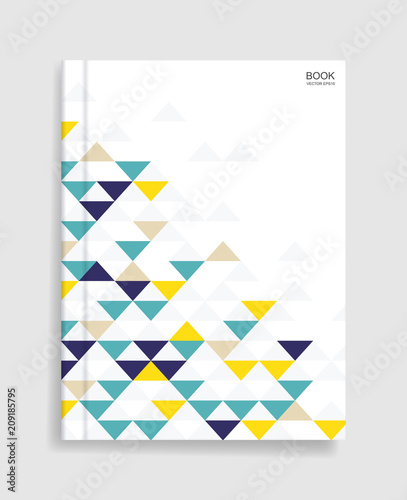 Magazine book template background with cover of geometric pattern background and soft shadow. Vector.