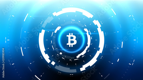 Bitcoin cryprocurrency futuristic vector illustration for background, HUD, graphical user interface, banner, business and finance infographics and more. Worldwide digital money blockchain system