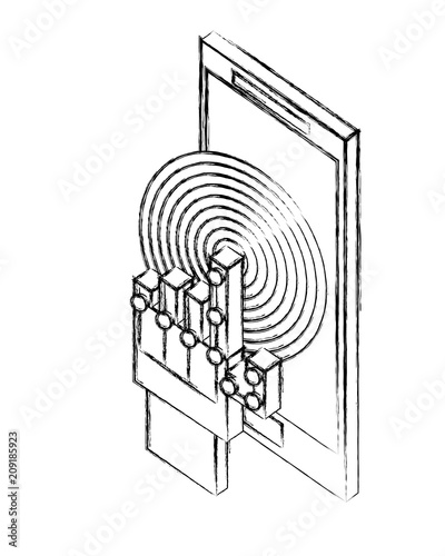 wired glove digital touching display smartphone vector illustration sketch