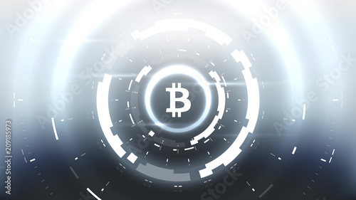 Bitcoin cryprocurrency futuristic vector illustration for background, HUD, graphic user interface, banner, business and finance infographics and more. Worldwide digital money blockchain system