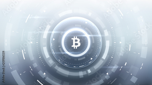 Bitcoin cryprocurrency futuristic vector illustration for background, HUD, graphic user interface, banner, business and finance infographics and more. Worldwide digital money blockchain system