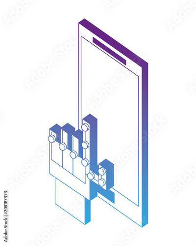 wired glove digital touching display smartphone vector illustration neon design
