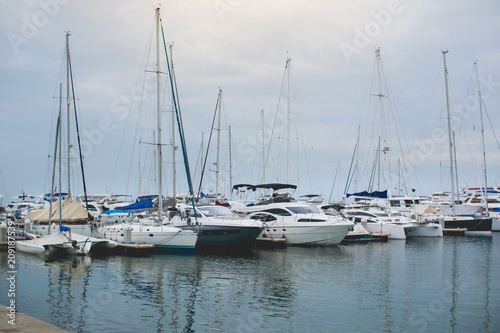 Abstract blur yachts in port background. © dekliyngkaea