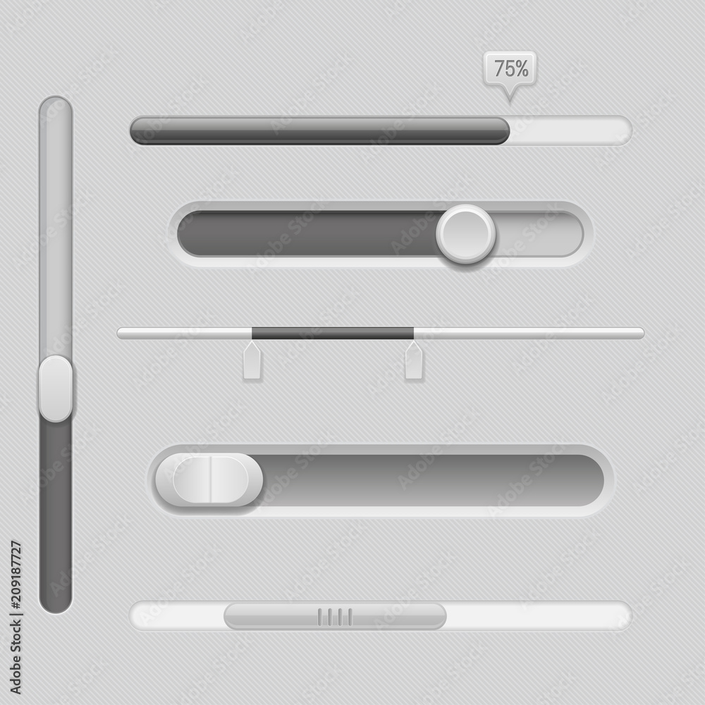 Sliders. Gray control level buttons. Horizontal and vertical Sliders. Gray control level buttons. Horizontal and vertical