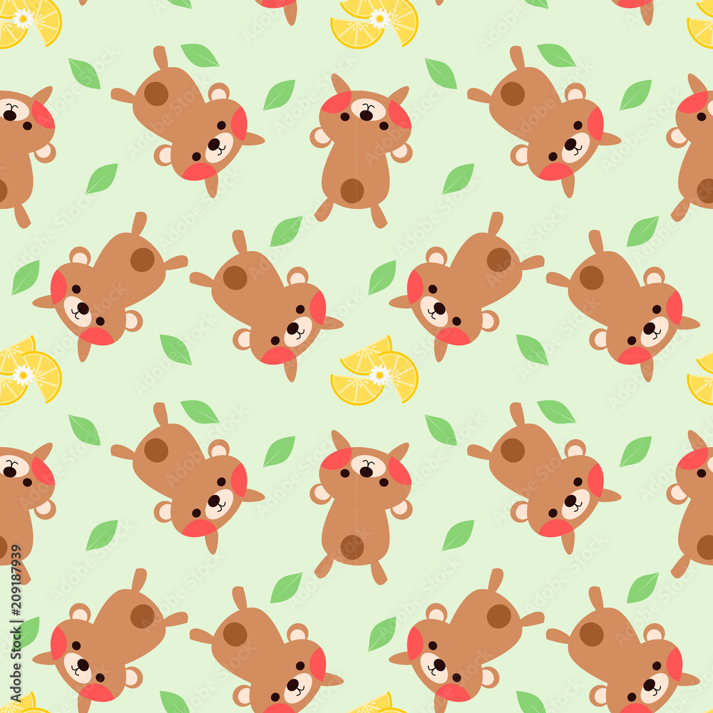 Cute bear and fresh lemon seamless pattern vector.