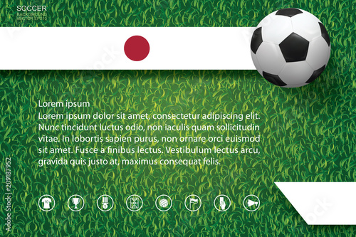2018 world championship football cup background. National team image background with soccer football ball on green grass pattern and texture. Vector.