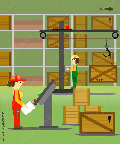 women - workers in the warehouse, prepare the goods for shipment and sort by shelves