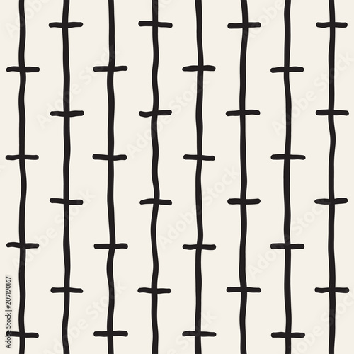 Hand drawn seamless pattern. Abstract geometric shapes background in black and white. Vector style grungy texture.