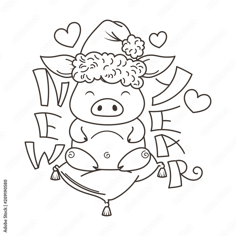 Cute cartoon pig in love. Symbol of New 2019 Year Cute cartoon pig in love. Symbol of New 2019 Year