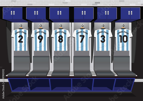 Soccer dressing rooms team football blue sport