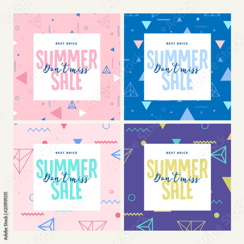 Set of mobile banners. Summer sale. Vector illustration concept for social media banners, marketing material, online advertising.