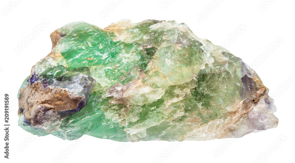 rough green Beryl gemstone isolated