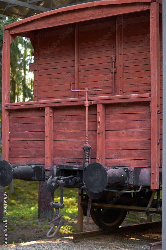 old wooden railway car of brown color