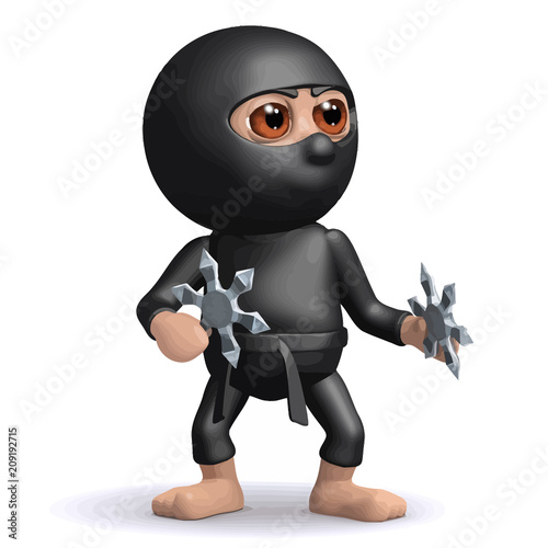 Vector 3d Ninja with throwing stars