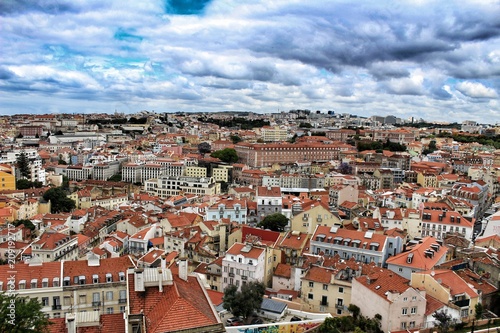 Panoramic of Lisbon city on a cloudy day