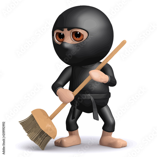 Vector 3d Ninja sweeps up after a fight