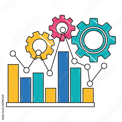 statistical graphics with gears isolated icon vector illustration design
