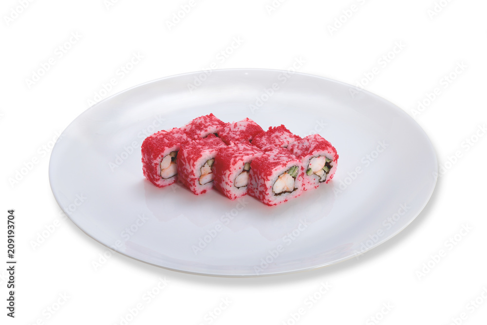 Dish with sushi rolls