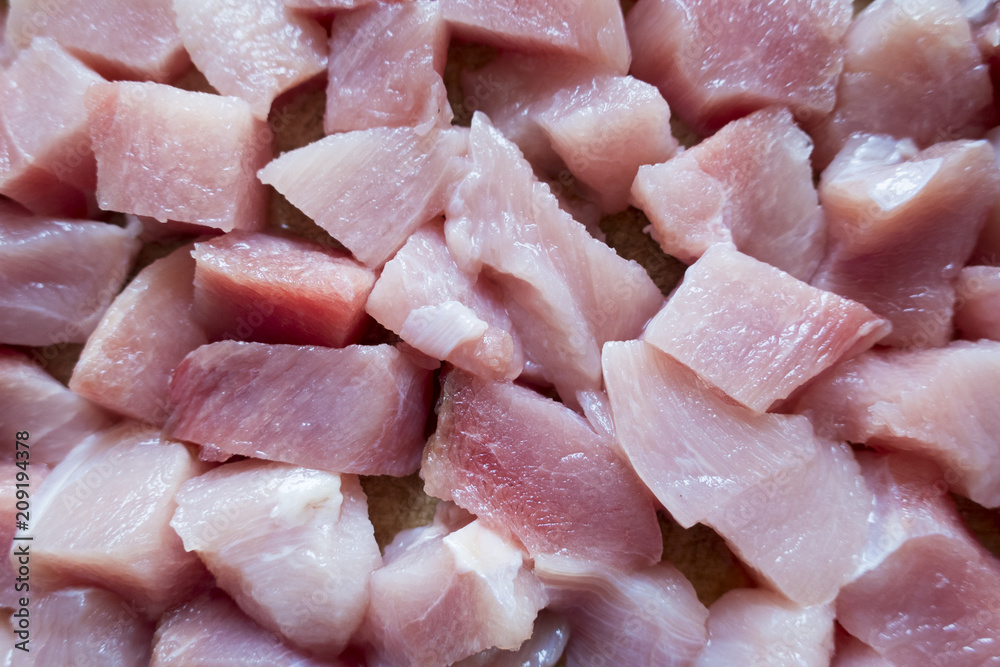 Texture of chopped turkey meat close-up Texture of chopped turkey meat close-up